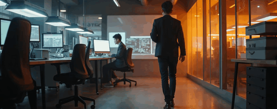 Guy walking out of office