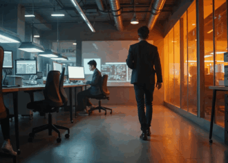 Guy walking out of office