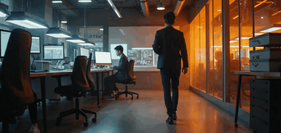 Guy walking out of office