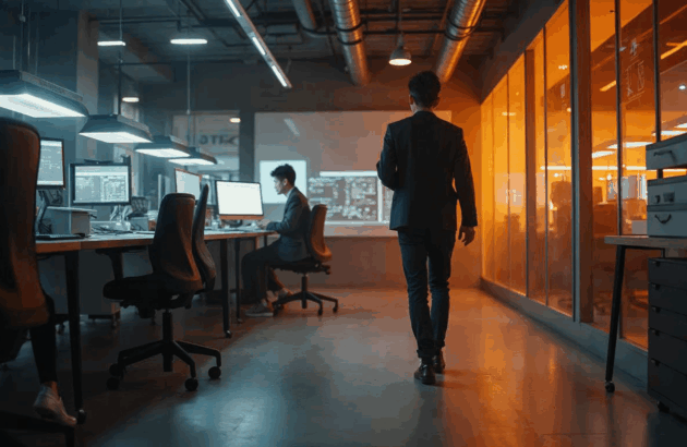 Guy walking out of office