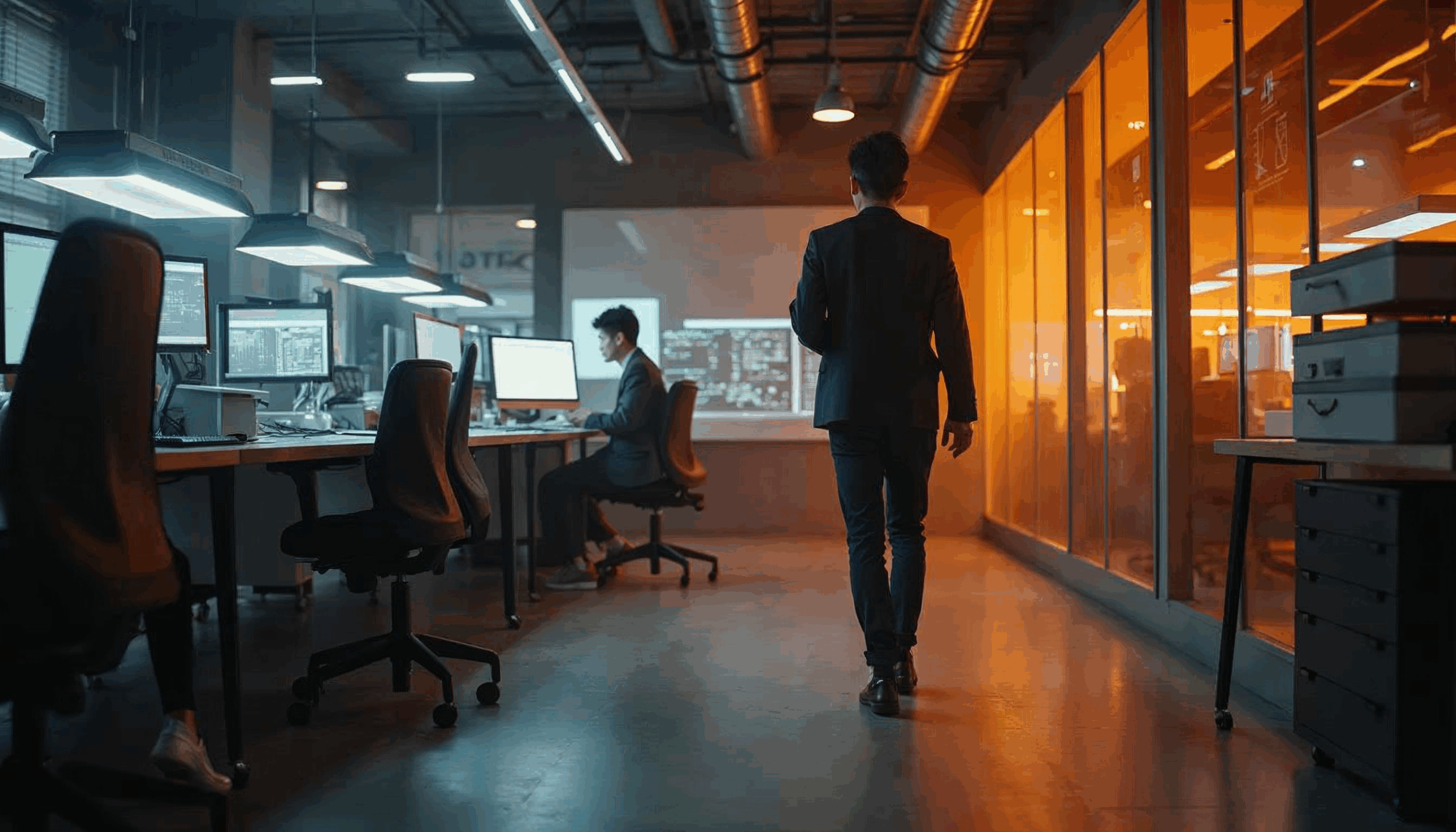 Guy walking out of office