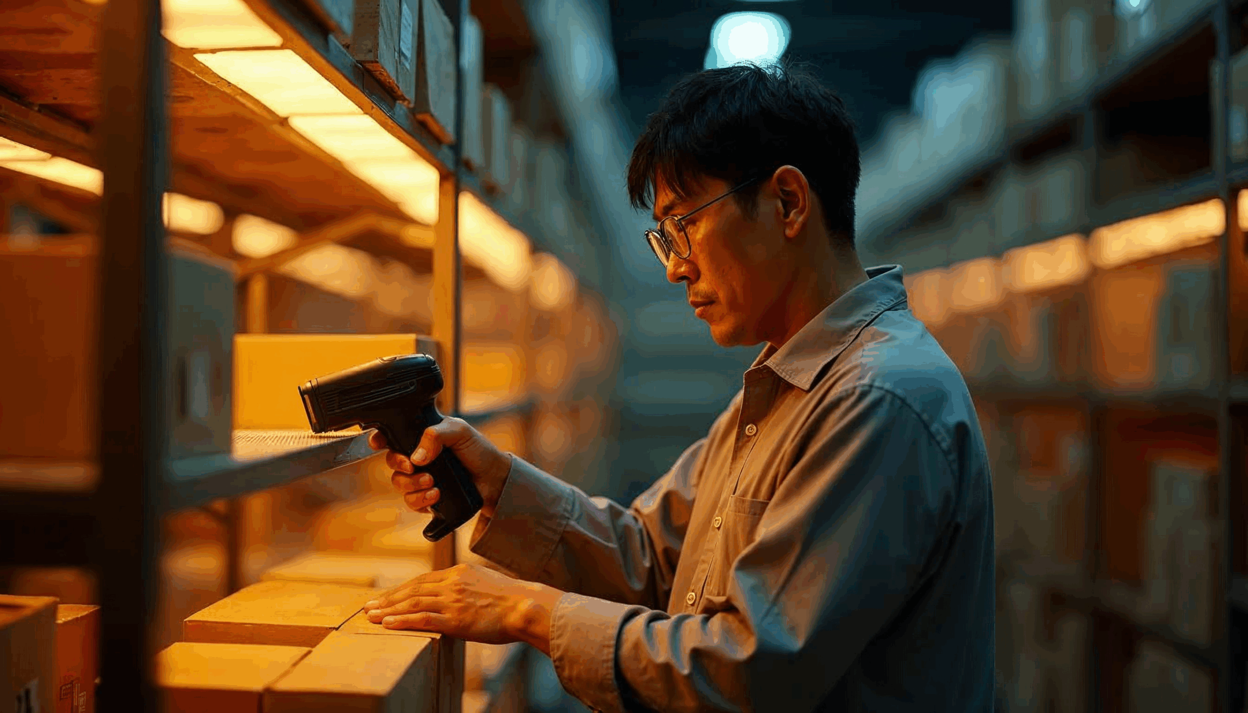 Guys scanning at warehouse