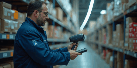 Guys using RFID to scan his products Guys using RFID to scan his products