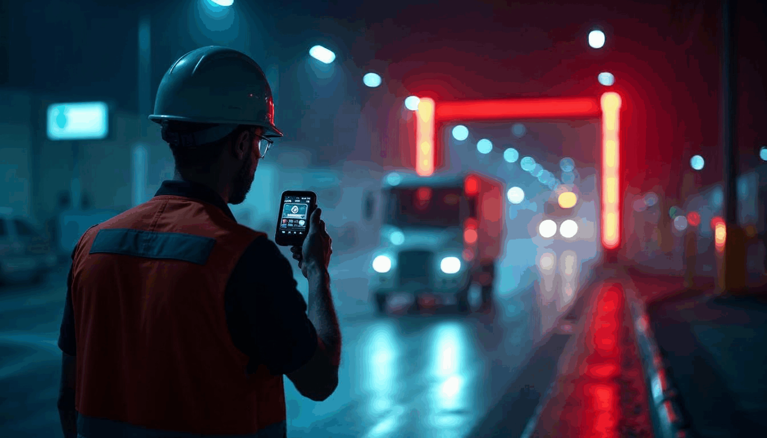 Truck driving through RFID and a personnel checking the item scanned